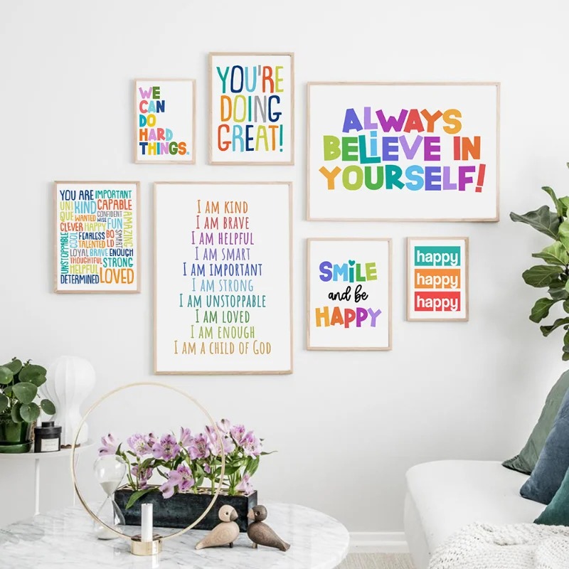 Positieve kinderkamer wandfoto - Kids Education Motivation recensie en prijs